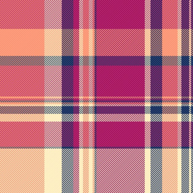Fondo de textura sin costura de tartan a cuadros con un tejido de patrón textil vectorial en colores rosa y rojo