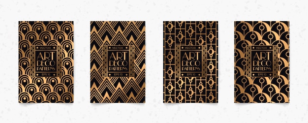 Fondo de textura de estilo de geometría art deco de patrón negro y oro moderno