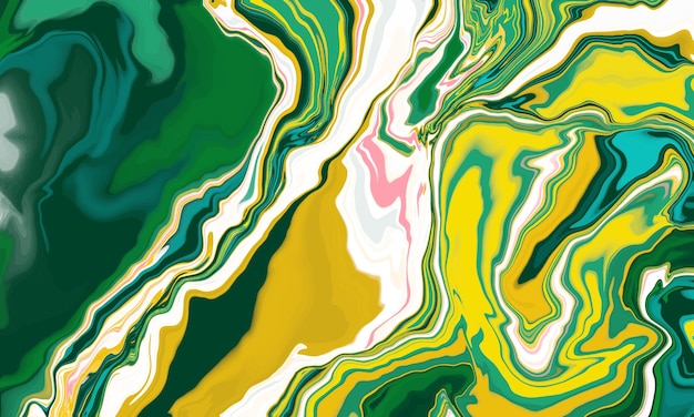 Fondo con textura de mármol Manchas de mezcla de pintura abstracta Pintura líquida verde y amarilla