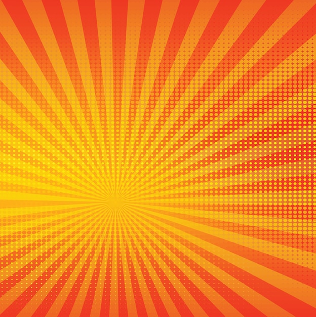 Fondo de textura de ráfaga de sol y semitono naranja brillante, diseño vectorial