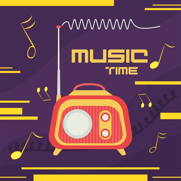 Vector fondo de tiempo de música vintage con una ilustración vectorial de radio