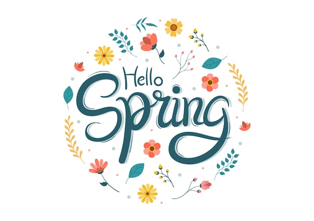 Fondo de tiempo de primavera con temporada de flores y plantas para promociones, revistas, publicidad o sitios web. Ilustración de Vector plano de naturaleza