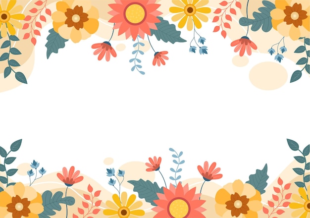 Fondo de tiempo de primavera con temporada de flores y plantas para promociones, revistas, publicidad o sitios web. ilustración de vector plano de naturaleza