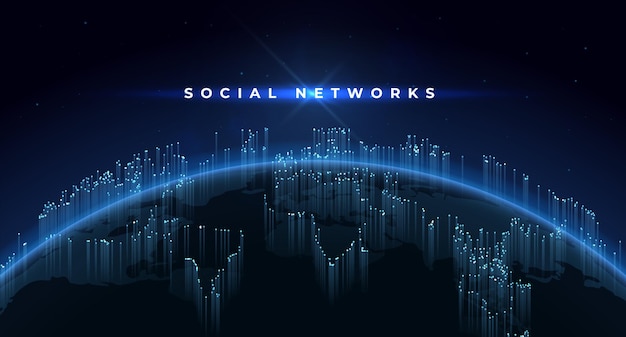 Fondo de la tierra. Concepto de tecnología con planeta y red social global, cuadrícula geométrica de internet. Ilustración vectorial espacio futurista imagen de matriz de banner globo espacial