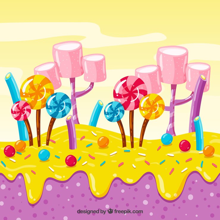 Vector fondo de tierra de dulces colorida en estilo hecho a mano