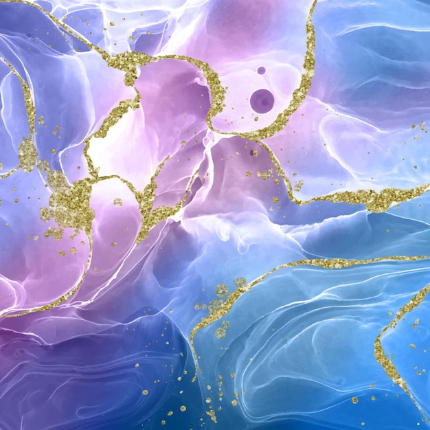 Fondo de tinta de alcohol pintado a mano abstracto con brillo dorado