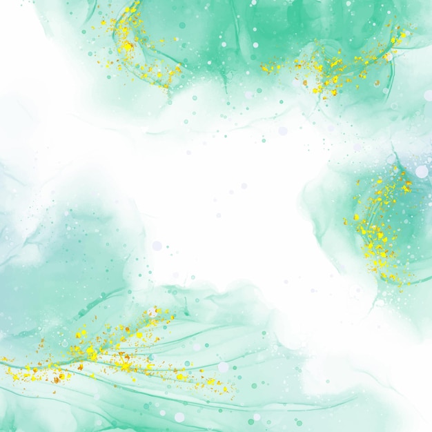 fondo de tinta de alcohol verde pastel pintado a mano con elementos de brillo dorado