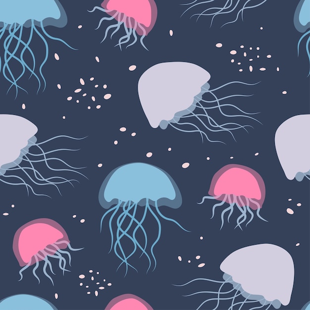 Vector fondo de tonos pastel de vida submarina de patrones sin fisuras lindo medusas