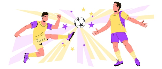 Fondo de torneo de fútbol o partido de fútbol con jugadores masculinos vector plano aislado