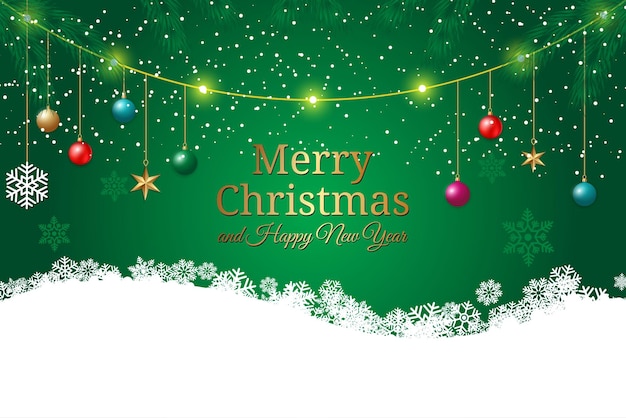 Fondo tradicional de Feliz Navidad elementos festivos verdes, incluidas estrellas y coronas de regalos