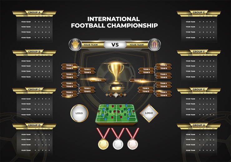 Vector fondo de transmisión del campeonato de fútbol con mesa de grupo de fútbol