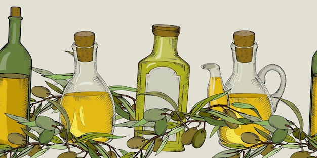 Vector fondo transparente con aceitunas y aceite de oliva en botellas vector dibujado a mano