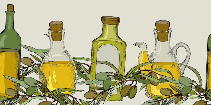 Vector fondo transparente con aceitunas y aceite de oliva en botellas vector dibujado a mano