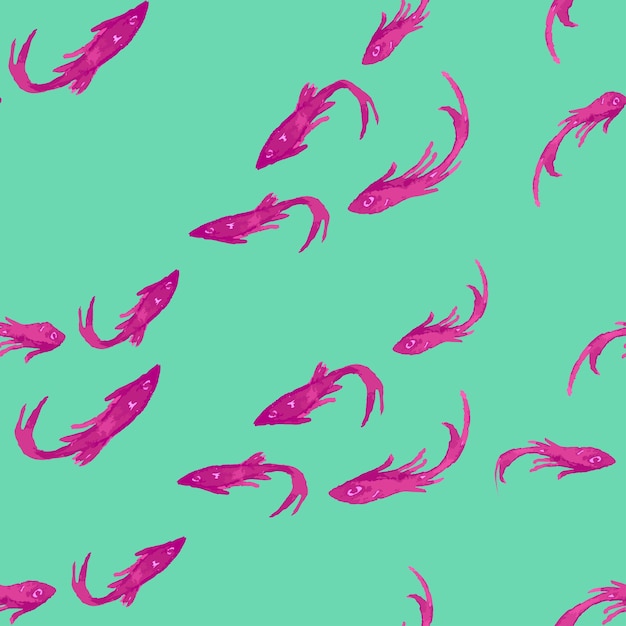 Fondo transparente de acuarela dibujos rosa peces flotantes rebaño