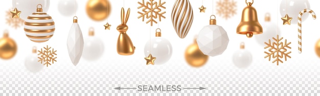 Fondo transparente con adornos y adornos navideños blancos y dorados en 3d