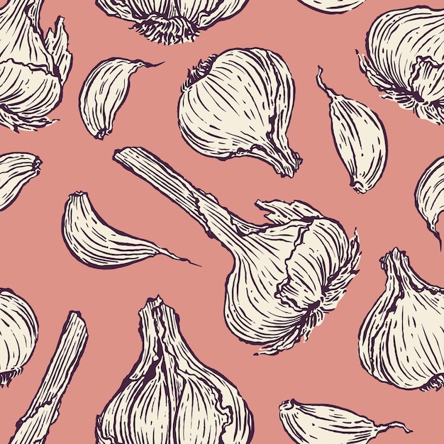 Fondo transparente de ajo sobre un fondo rosa. ilustración dibujada a mano