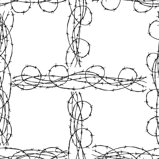 Fondo transparente de alambre de púas abstracto retorcido dibujado