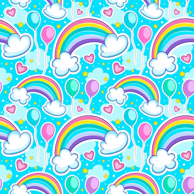 Vector fondo transparente con arco iris y nubes vector textura sin fin para envolver regalos