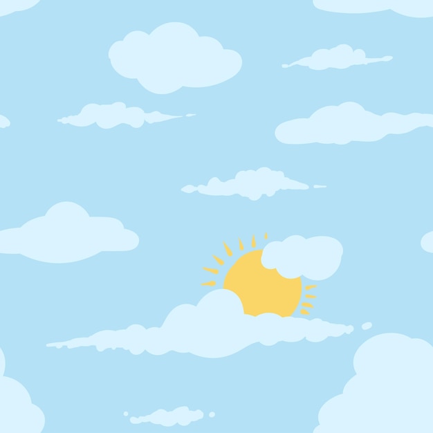 Fondo transparente azul cielo nublado con sol patrón de papel tapiz de dibujos animados