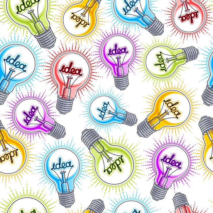 Vector fondo transparente de bombillas, concepto de ideas creativas, sitio web para creadores o diseñadores, papel tapiz vectorial o fondo del sitio web.