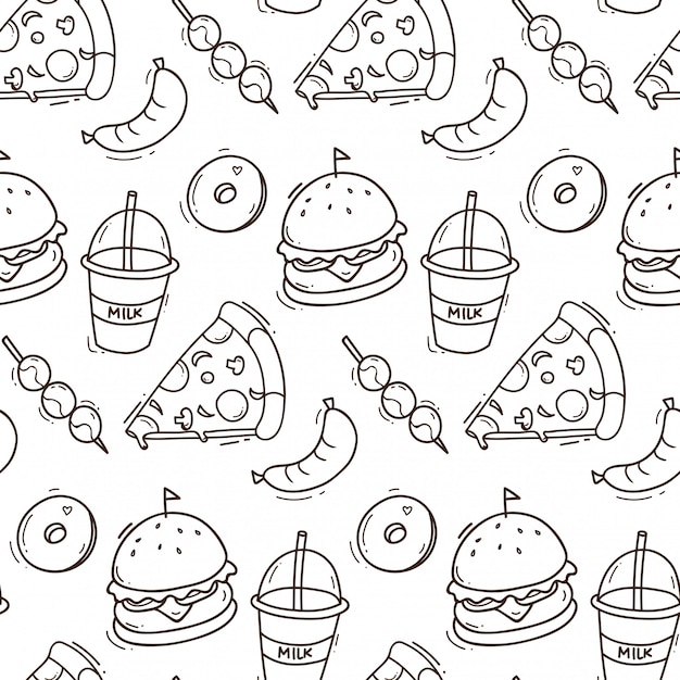 Fondo transparente de comida chatarra en la ilustración de estilo doodle