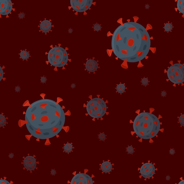 Fondo transparente con coronavirus. Ilustración de dibujos animados del virus de la corona de Wuhan. Enfermedad viral, infecciones. Patrón con infección respiratoria patógena china 2019-nCoV. Covid-19 sobre fondo oscuro.