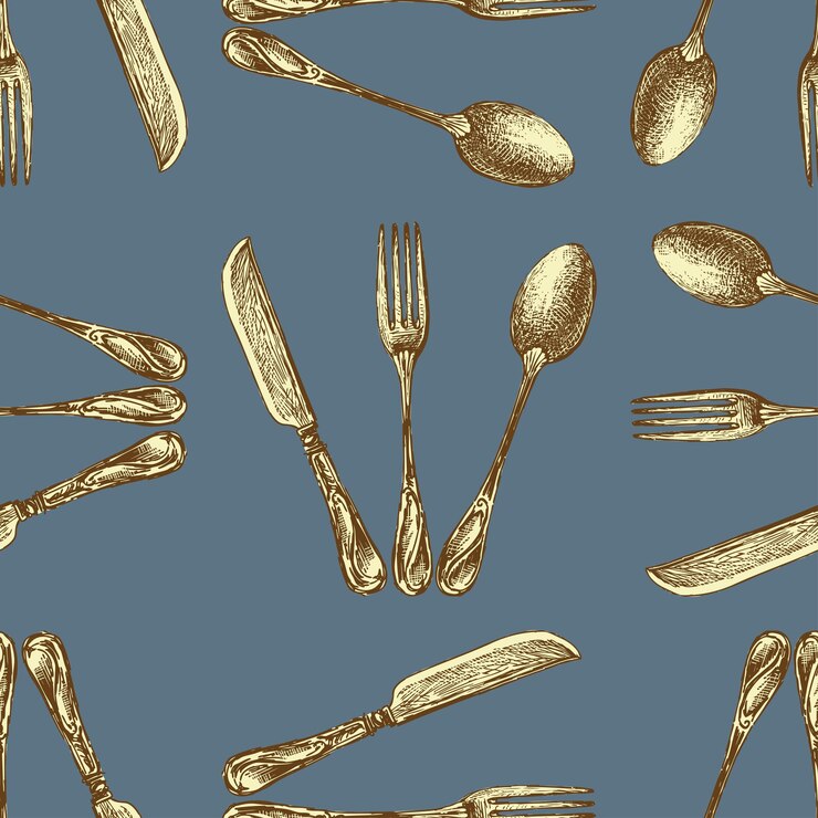 Vector fondo transparente de cucharas y cuchillos de tenedores vintage dorados dibujados