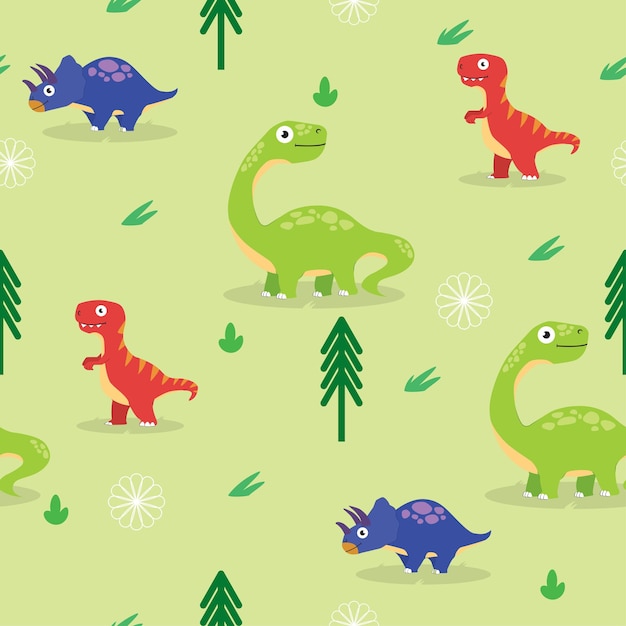 fondo transparente de dibujos animados de dinosaurios con adorno de árbol y arbusto para ilustraciones de vectores de portada