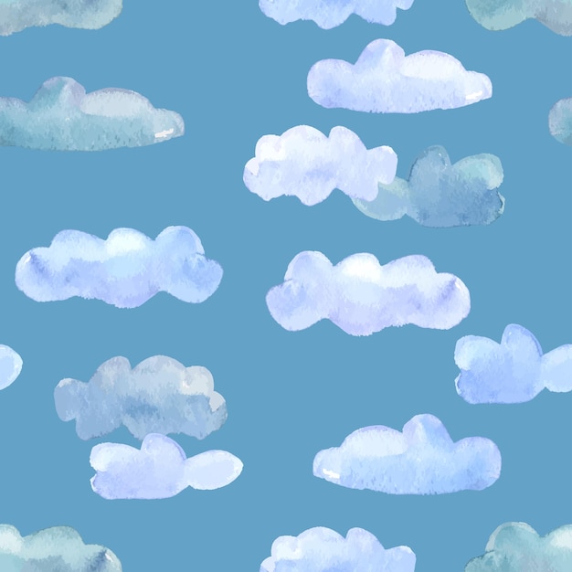 Fondo transparente de dibujos waercolor de varias nubes de luz en el cielo azul