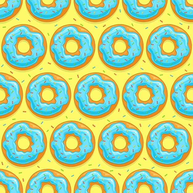 Fondo transparente con donas con glaseado azul y chispitas de colores sobre fondo amarillo, ilustración.