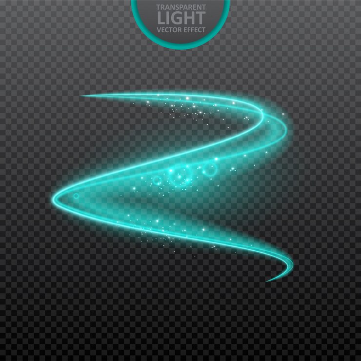 Vector fondo transparente de efecto de luz azul con destellos realistas.