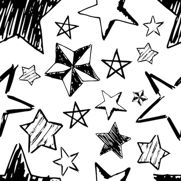 Fondo transparente de estrellas de doodle. estrellas dibujadas a mano negra sobre fondo blanco. ilustración vectorial