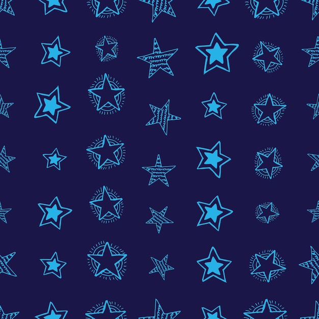 Fondo transparente de estrellas de garabato Estrellas azules dibujadas a mano sobre fondo azul Ilustración vectorial