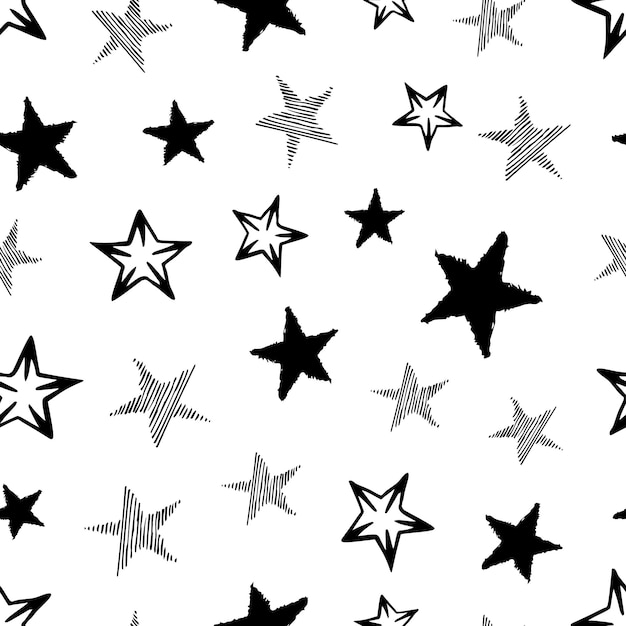 Vector fondo transparente de estrellas de garabato estrellas dibujadas a mano negra sobre fondo blanco ilustración vectorial