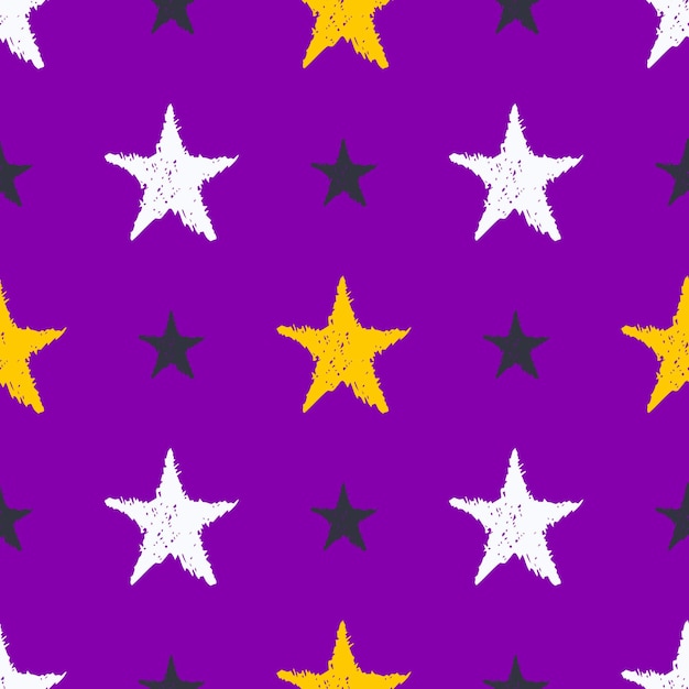 Fondo transparente de estrellas de garabato Estrellas multicolores dibujadas a mano sobre fondo púrpura Ilustración vectorial