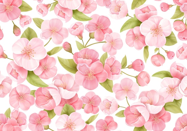 Fondo transparente de flor rosa de Sakura o cereza floreciente japonesa. Flores de primavera, patrón de hojas para telón de fondo de boda, textil, tela, textura exótica