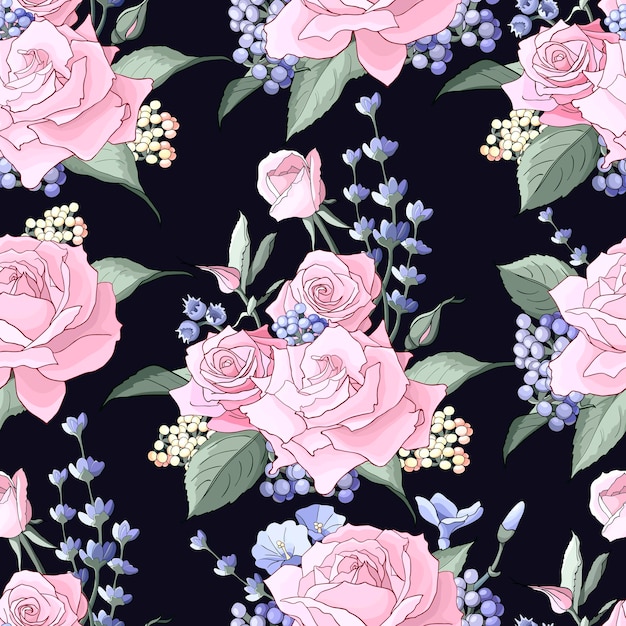 Fondo transparente con flores de lavanda rosa y bayas