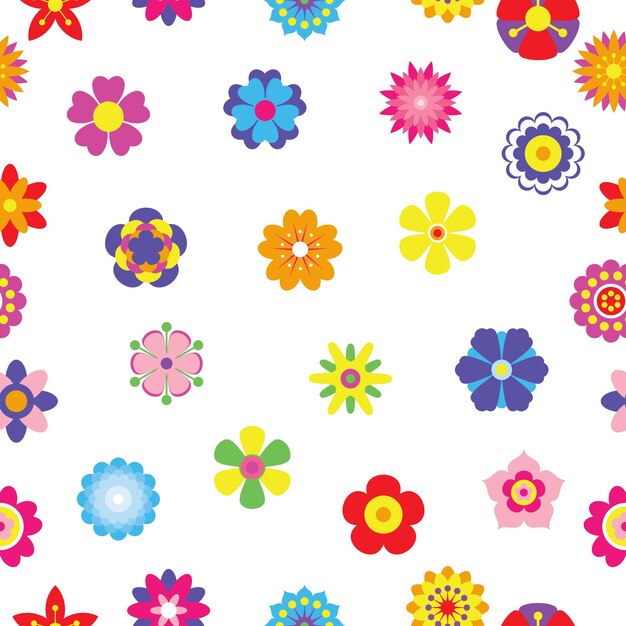 Fondo transparente de flores de primavera. Iconos florales coloridos simples en colores brillantes. Colección de silueta de flores decorativas. Bandera blanca horizontal. Ilustración vectorial