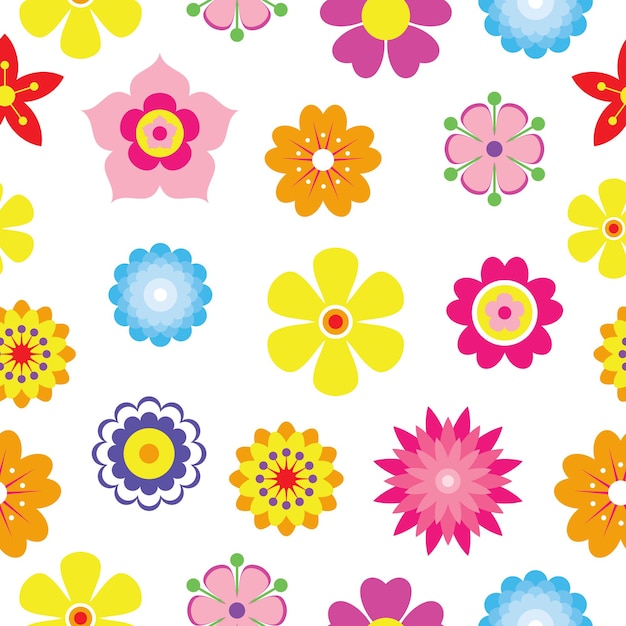 Fondo transparente de flores de primavera. Iconos florales coloridos simples en colores brillantes. Colección de silueta de flores decorativas. Bandera blanca horizontal. Ilustración vectorial