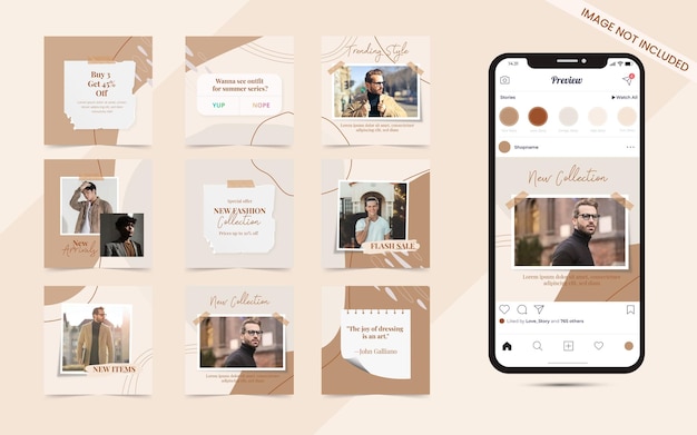 Fondo transparente de forma abstracta para publicación de redes sociales conjunto de plantilla de banner de promoción de venta de moda de instagram