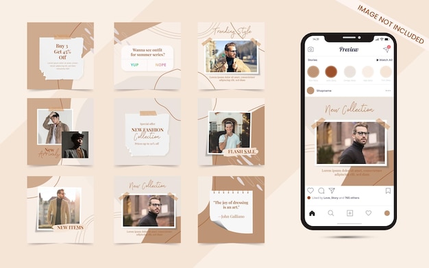 Vector fondo transparente de forma abstracta para publicación de redes sociales conjunto de plantilla de banner de promoción de venta de moda de instagram