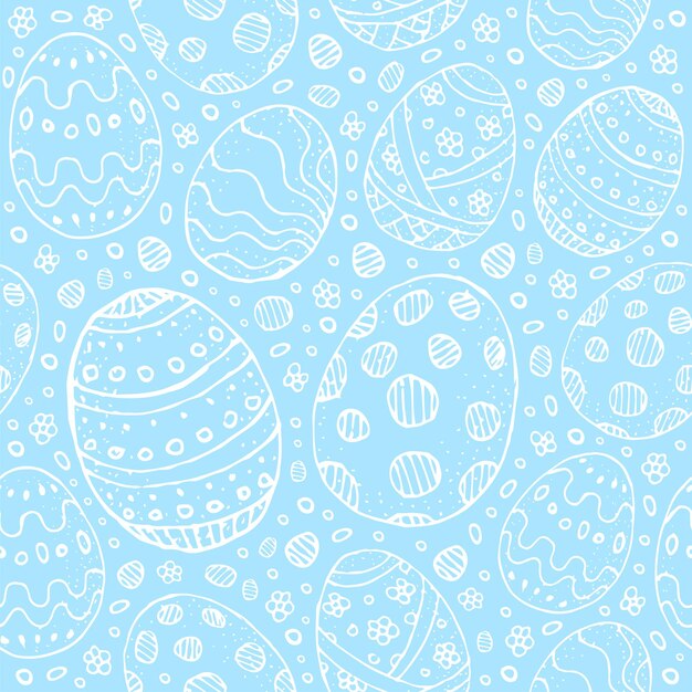 Fondo transparente con huevos de Pascua de contorno blanco sobre un fondo azul