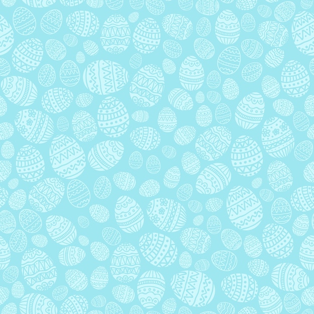 Fondo transparente con huevos de Pascua sobre fondo azul. Patrón de vacaciones con huevos decorativos, ilustración.