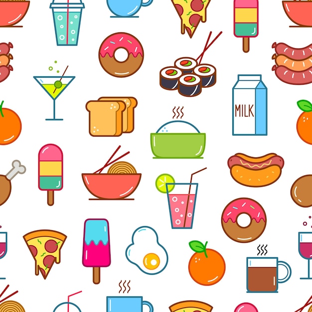 Fondo transparente de iconos de comida y bebida. Ilustración vectorial