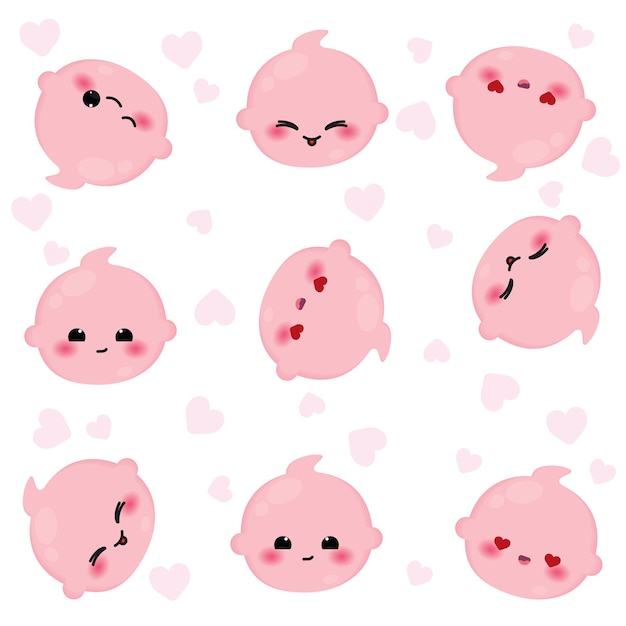 Fondo transparente con iconos de emoji de bebé ilustración vectorial