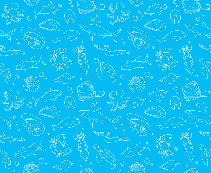 Vector fondo transparente con imágenes de contorno de mariscos