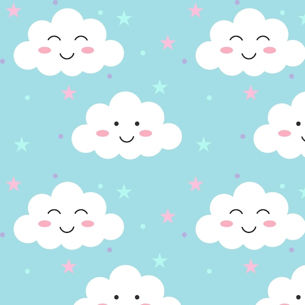 Vector fondo transparente con lindas nubes sonrientes en el cielo azul ilustración vectorial para niños