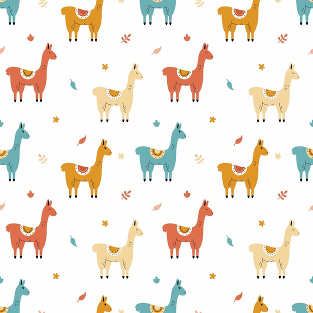 Fondo transparente con lindo lama para coser ropa de niños. Impresión sobre tela y papel de embalaje. Papel pintado para habitación infantil.