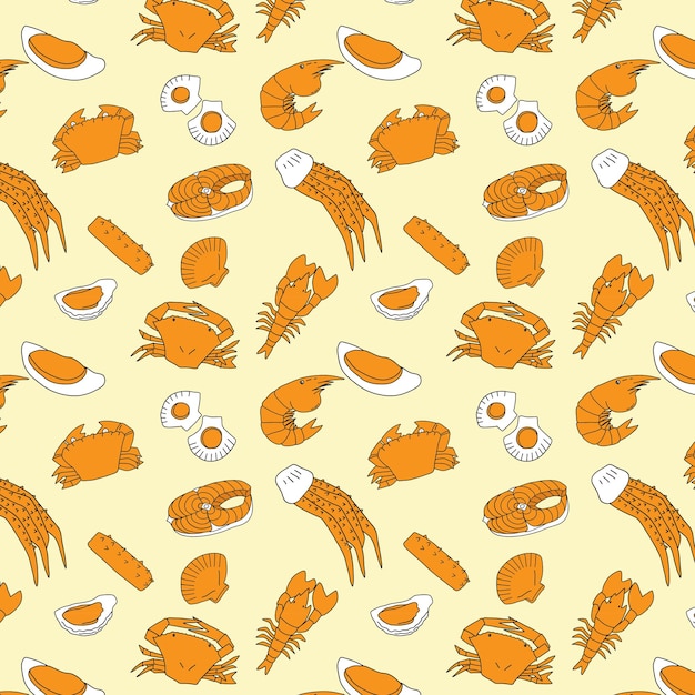 Vector fondo transparente de menú de mariscos dibujados a mano sobre fondo amarillo suave