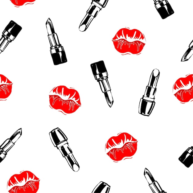 Vector fondo transparente de moda y cosmética con maquillaje de objetos de artista lápiz labial con besos